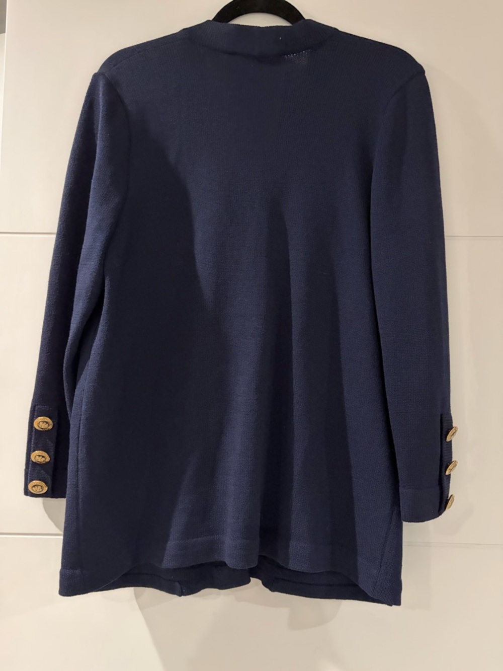 St. John Knit Santana Cardigan Jacket, Women’s Navy, Gold Buttons - Picture 2 of 10